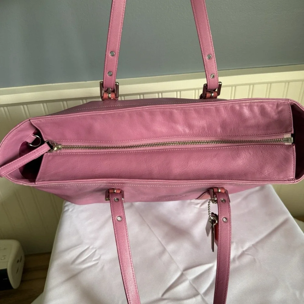 VINTAGE COACH PINK LEATHER PATENT TRIM LARGE GALLERY SHOPPER TOTE BAG PURSE 9237
